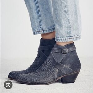 Free People Venture Woven Suede Ankle Boots Sz 37